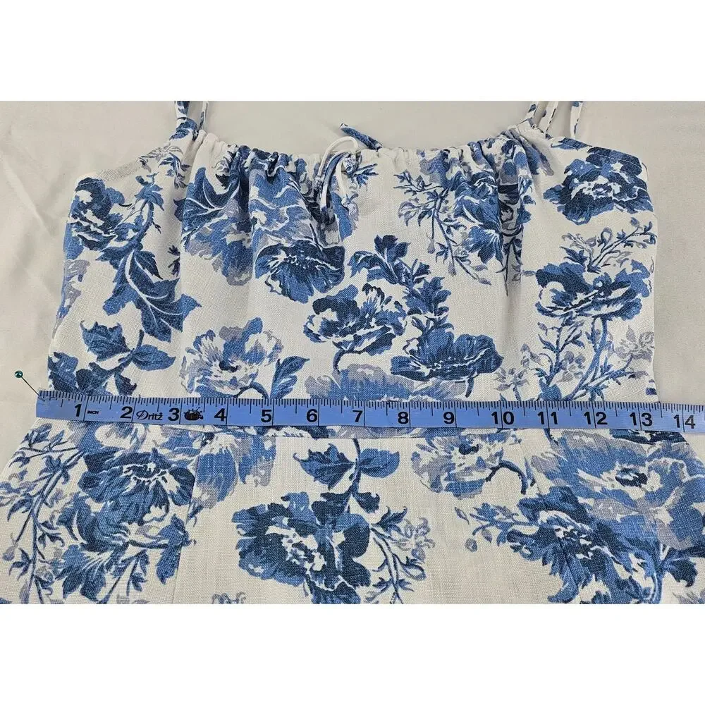 REFORMATION WOMEN'S BLUE FLORAL SUMMER DRESS – SIZE 4, 100% LINEN